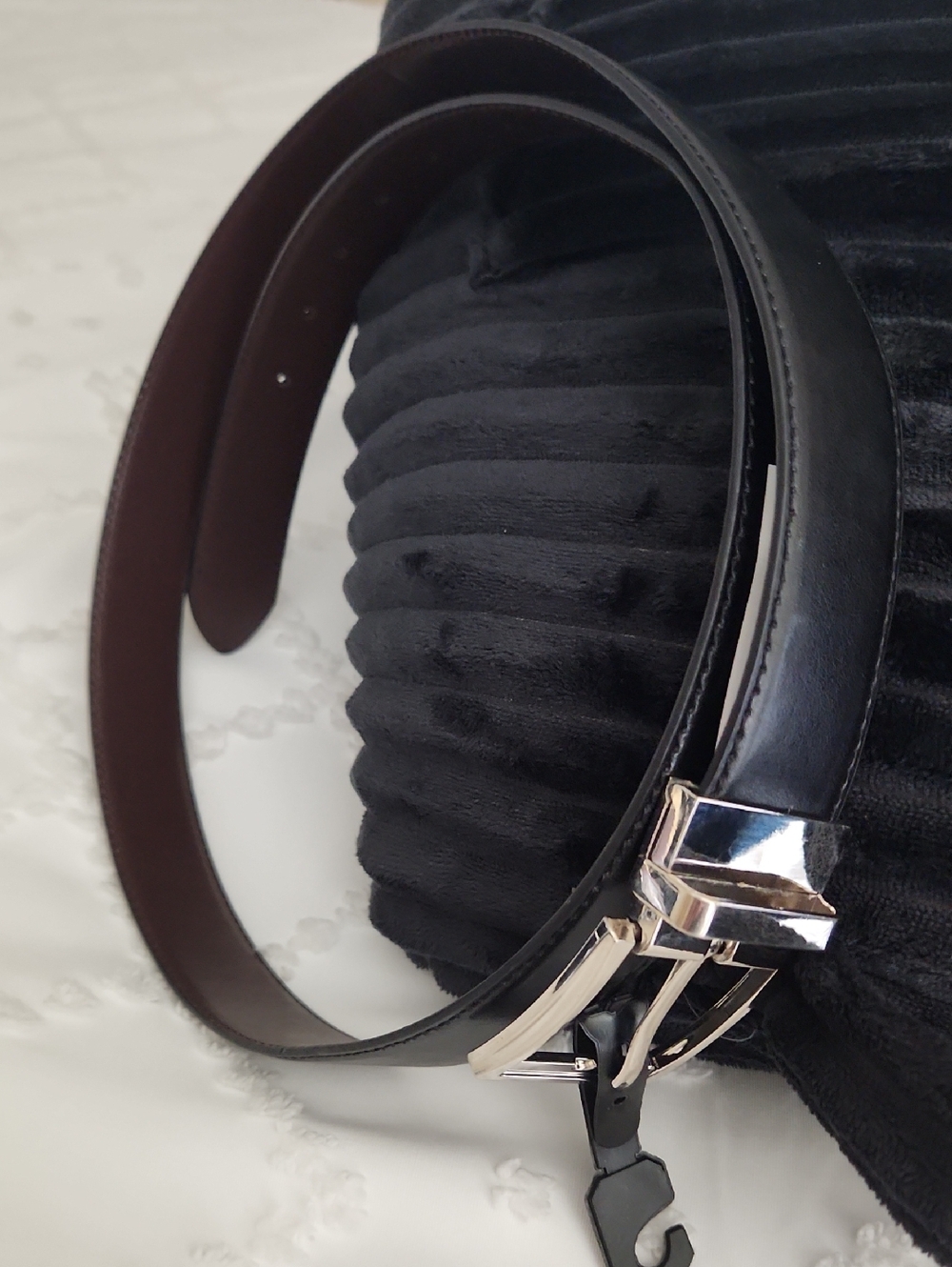 #BACK TO SCHOOL SALE# Reversable Black Leather Dress Belt with Silver Buckle